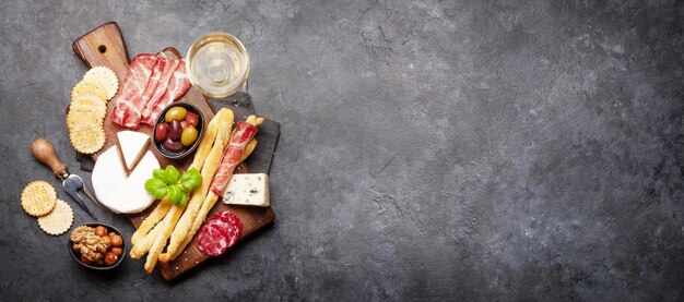 Cheese meat and olives antipasto