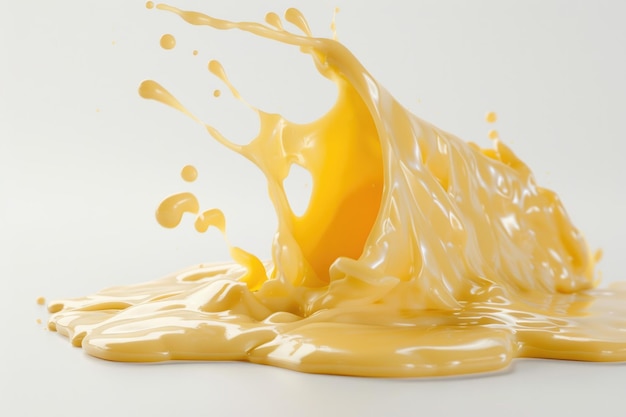 Cheese melting in the air on white background