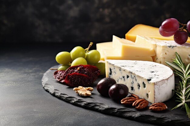 写真 複製するスペースのある灰色の背景にチーズ オリーブ アンローズマリー