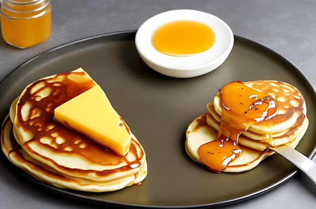 cheese on pancake with honey