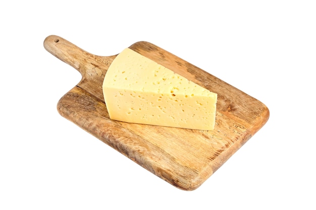 Photo cheese piece on a cutting board isolated