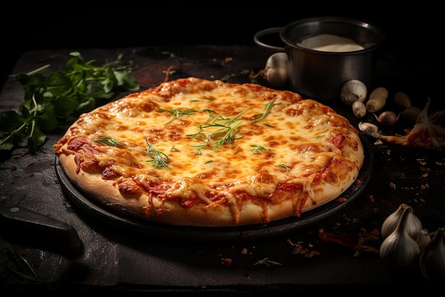 石製のオーブン・トレイのチーズ・ピザ