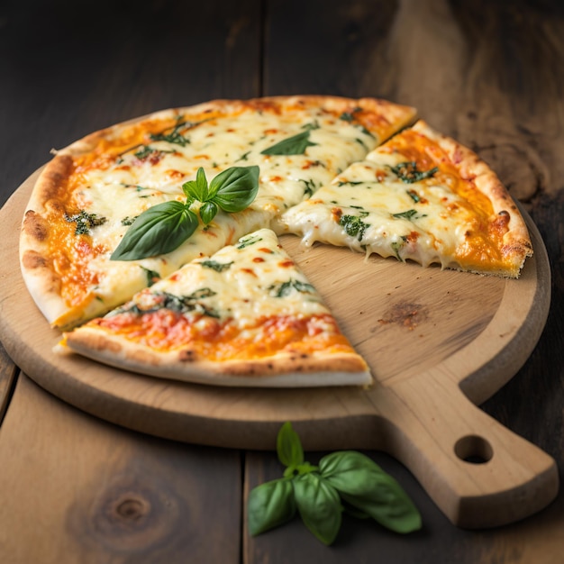 cheese pizza on wood background illustration images