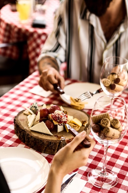 Cheese plate, gourmet wine and cheese charcuterie tray