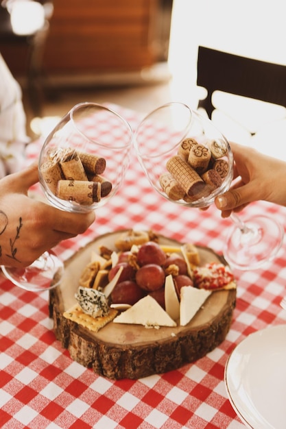 Cheese plate, gourmet wine and cheese charcuterie tray