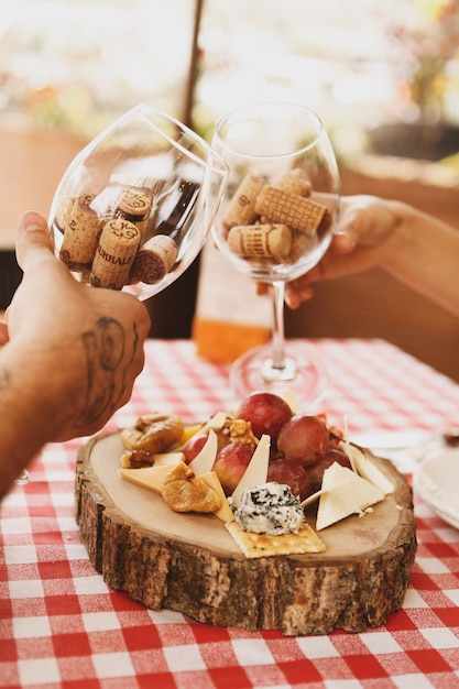 Cheese plate, gourmet wine and cheese charcuterie tray