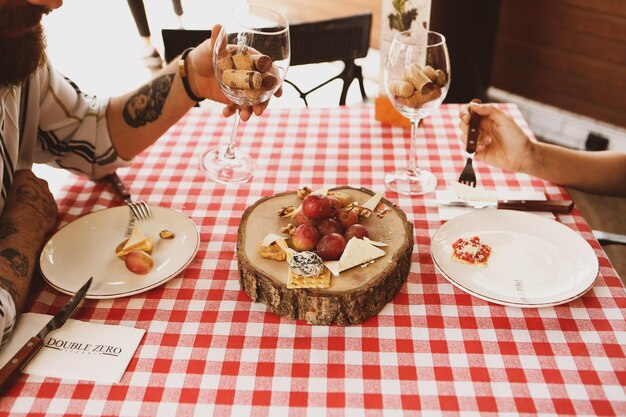 Cheese plate, gourmet wine and cheese charcuterie tray