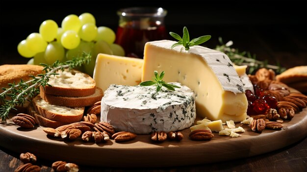 Cheese plate a traditional Italian appetizer with walnuts grapes harvested wallpaper restaurant menu