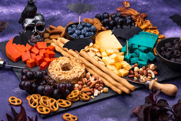 Cheese plate with grapes halloween food