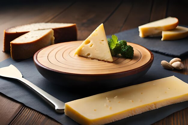 Cheese on a plate with a knife and cheese