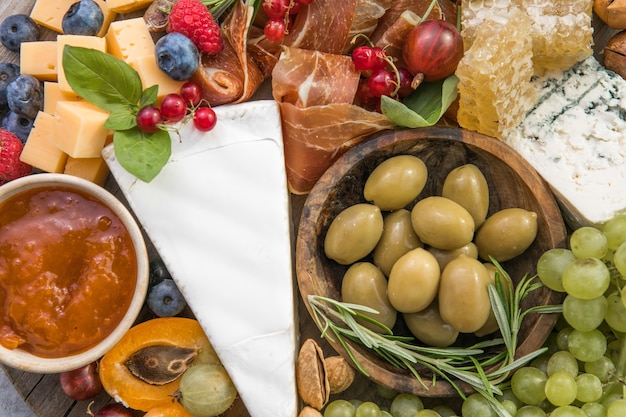 Cheese platter Assortment of tasty appetizers or antipasti