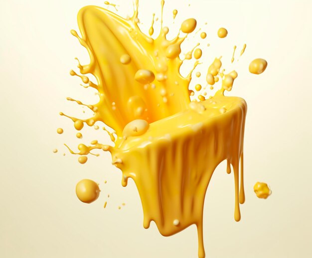 Cheese sauce splashing in the air with cheddar cheese 3d rendering Generative AI