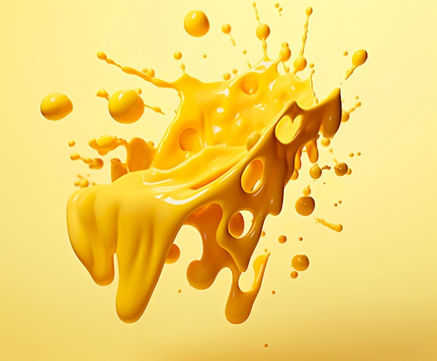 Cheese sauce splashing in the air with cheddar cheese 3d rendering Generative AI