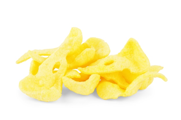 Cheese-shaped snacks on a white background