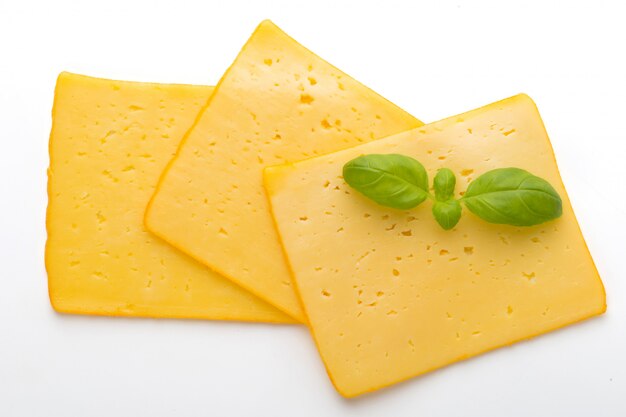 Cheese slice isolated on the white background.