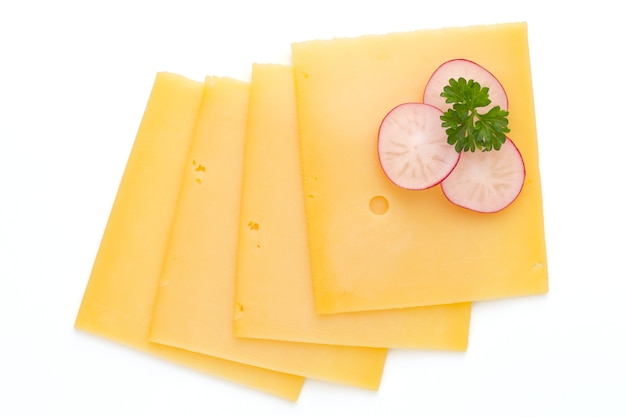 Photo cheese slice isolated on the white