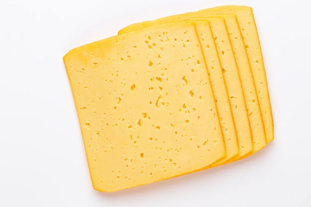 Cheese slice on white background.