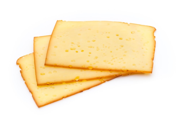 Cheese slices isolated on the white background.