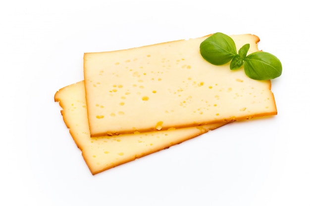 Cheese slices isolated on the white background.