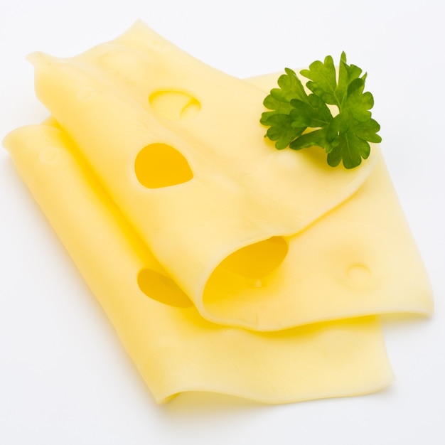 Cheese slices on white background cutout