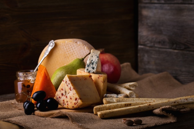 Cheese still life with fruit