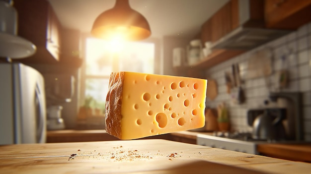 A cheese that is being thrown into the air