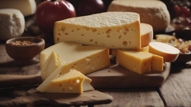 Cheese on top of a wooden table