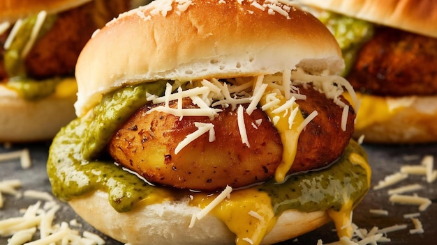 Cheese vada pav or grated cheese wada pao popular bombay snack food