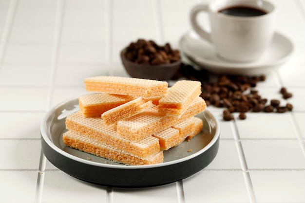 Cheese Waffer with Black Coffee