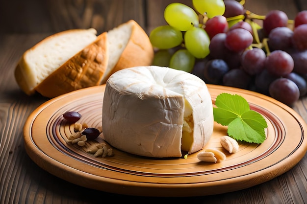 Cheese with grapes and cheese on a plate