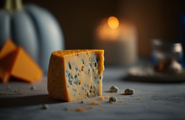 구멍이 뚫린 치즈 클로즈업 치즈 AI가 생성한 음식 일러스트레이션