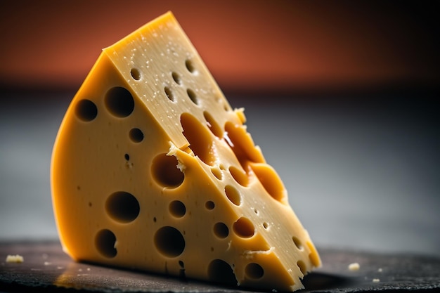 Cheese with holes Closeup cheese Food illustration Generated by AI