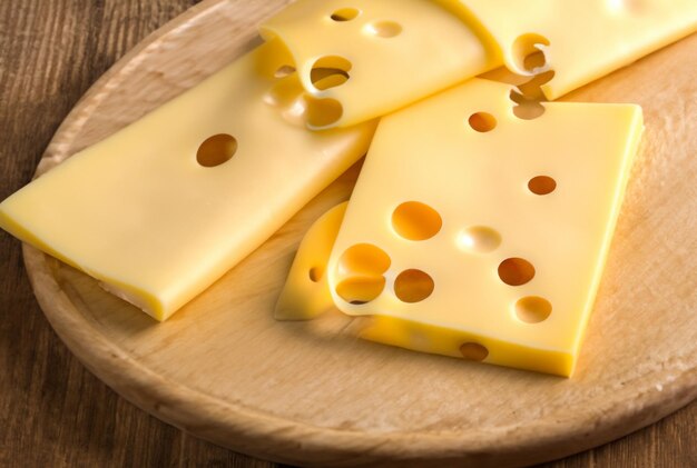 cheese on a wooden board with holes