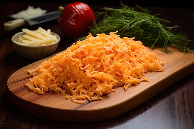 Cheese on wooden cutting board