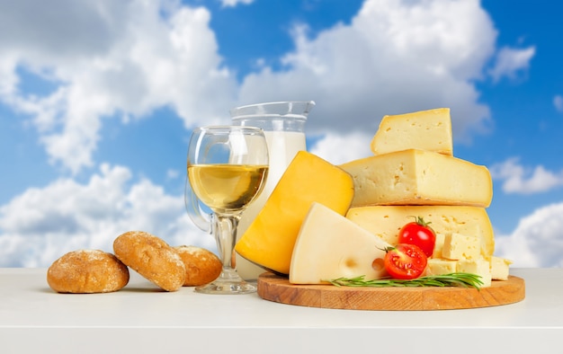 Cheese on wooden table