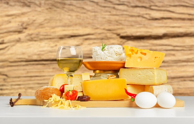 Cheese on wooden table