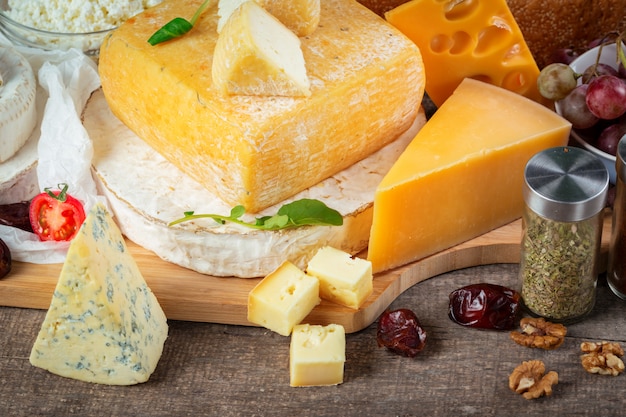 Cheese on wooden table