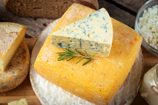 Cheese on wooden table