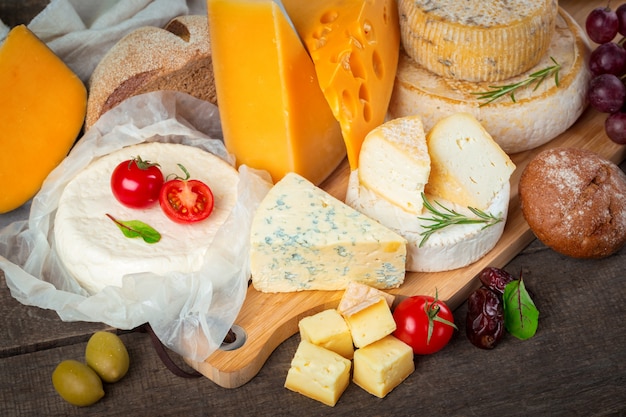 Cheese on wooden table