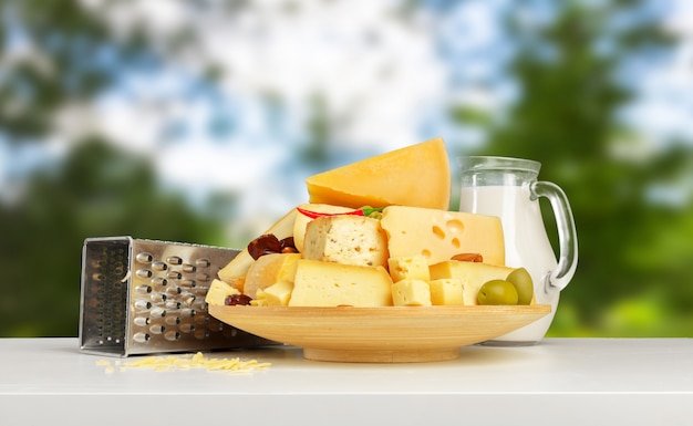 Cheese on wooden table