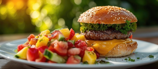 Cheeseburger bathed in soft light