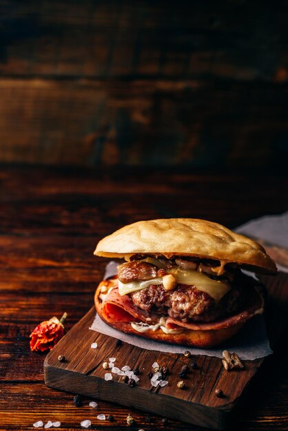 Cheeseburger on Cutting Board