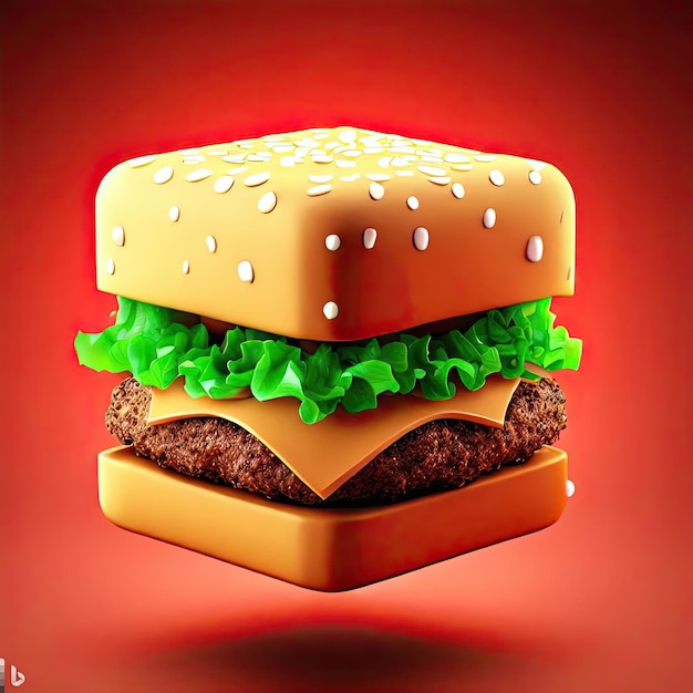 Cheeseburger geïsoleerd op rode achtergrond 3d illustratie