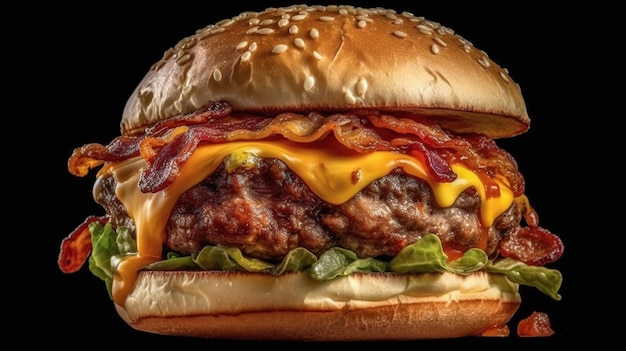 Cheeseburger including the type of bun meat patty cheese sauce and toppings generated ai image