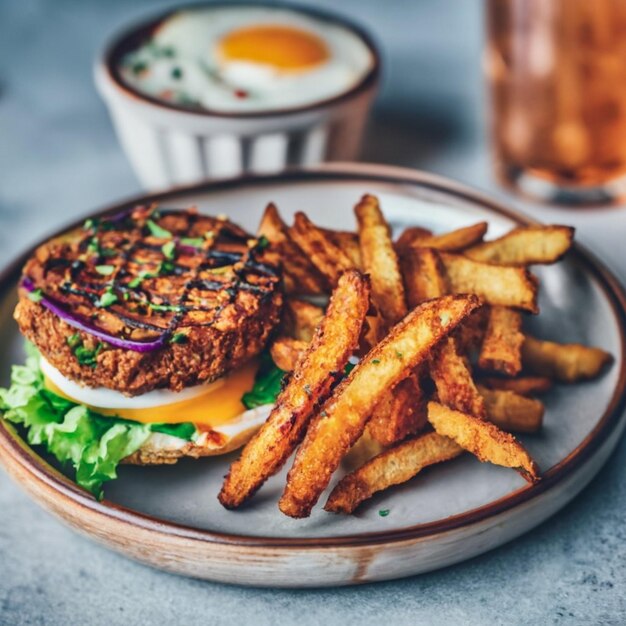 Cheeseburger met ei en frietjes