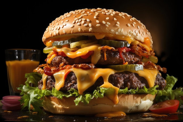 Cheeseburger met runderpasteitje en groenten Generatieve AI