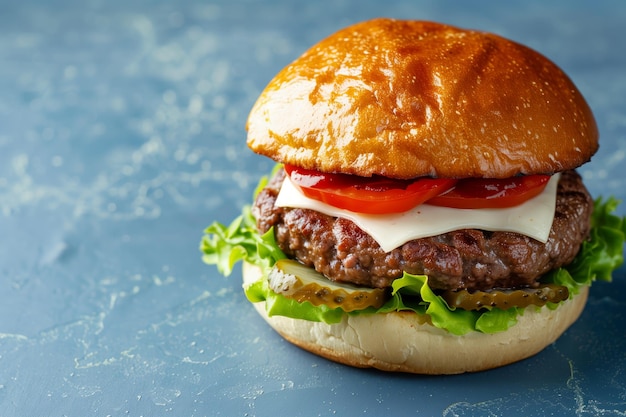 Cheeseburger met tomaten op tafel Gourmet Burger Perfection Juicy Beef Patty met verse toppings op een Brioche Bun