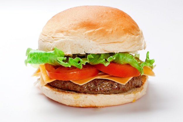 Cheeseburger su uno spazio bianco