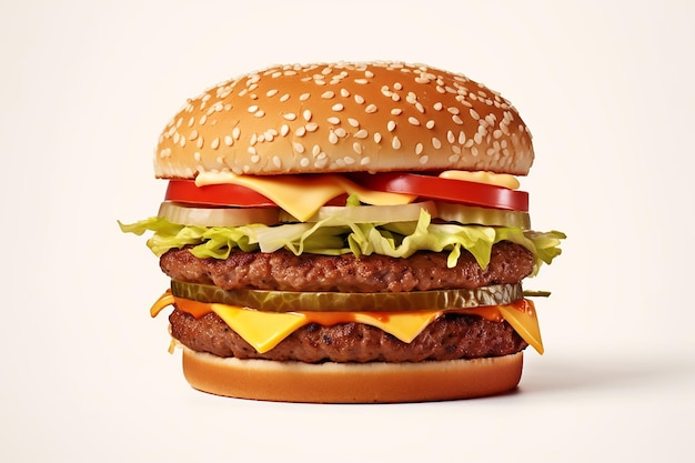 Cheeseburger with cheese pickles and tomato