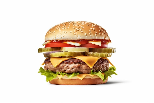 Cheeseburger with cheese pickles and tomato